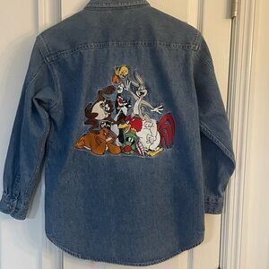 Vintage Warner Bros. Blue embroidered Denim Shirt Looneys Kids xlg